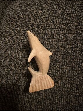 Carved Wooden Dolphin Figurine - Natural Wood